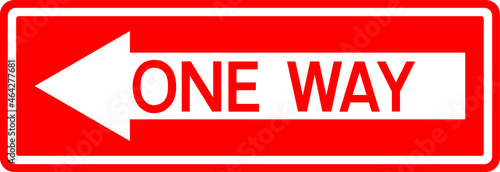 One way arrow sign. White on red rectangle background. Traffic signs and symbols.