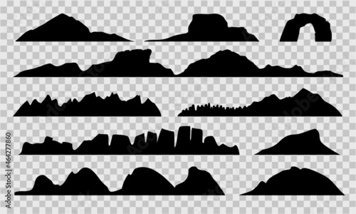 Vector set of mountains silhouettes on the transparent background