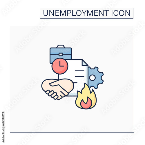 Fixed-term contract color icon. Employment contract expiration. Agreement between employer and employee. Documentary. Unemployment concept. Isolated vector illustration