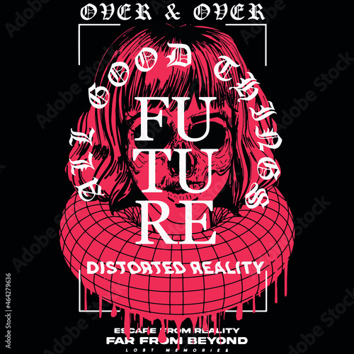 Manga style skull face with slogan Vector design for t-shirt graphics, banner, fashion prints, slogan tees, stickers, flyer, posters and other creative uses	
