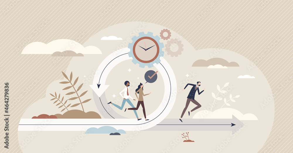 Agile with quick decisions and adapt to new situation tiny person concept. Business strategy change and company progress improvement based on effective, fast and flexible thinking vector illustration. - obrazy, fototapety, plakaty 