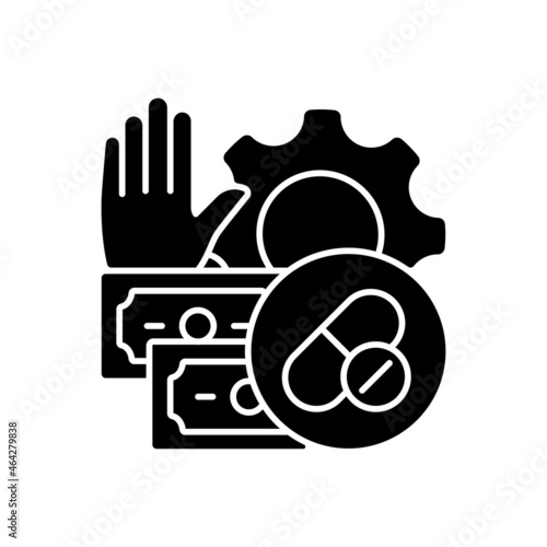 Feasibility studies black glyph icon. Conducting clinical trials. Investigating medical researches viability. Assessment process. Silhouette symbol on white space. Vector isolated illustration