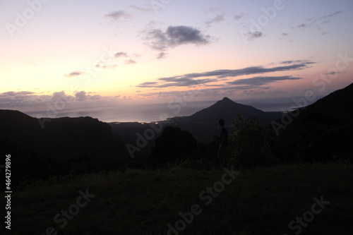 View of sunset from Machabee Viewpoint located in Black River Gorges at Le Petrin, Mauritius photo