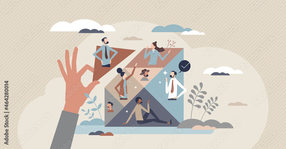 Talent management and find company employee with skills tiny person concept. Human resources choice and head hunting process to complete staff team with best cooperative potential vector illustration. Talent management and find company employee with skills tiny person concept. Human resources choice and head hunting process to complete staff team with best cooperative potential vector illustration.