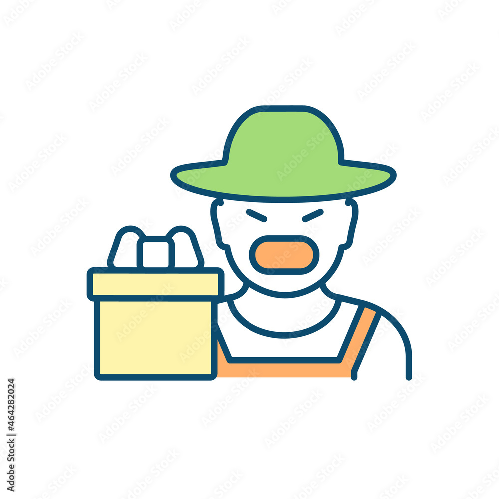 Aggressive behavior RGB color icon. Angry customer. Furious farmer. Dealing with man buyers. Visibly distressed person. Handling rude man. Isolated vector illustration. Simple filled line drawing