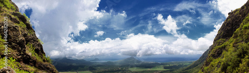 Panoramic view from top of 'Trois Mamelles' mountain during a cloudy day in Mauritius