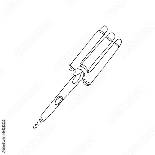 Triple-Barrel curling iron continuous line drawing. One line art of home appliance, bathroom, curly hair, styling, hairdressing supplies.