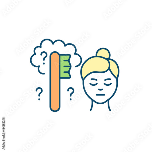 Forgetful person RGB color icon. Memory problems. Cognitive impairment. Alzheimer disease symptom. Developing health problem. Dementia sign. Isolated vector illustration. Simple filled line drawing