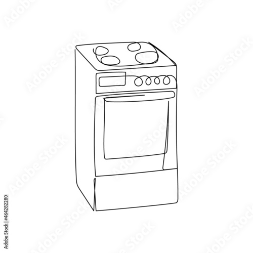 Electric cooker with oven continuous line drawing. One line art of home appliance, kitchen, electrical, cooking food.