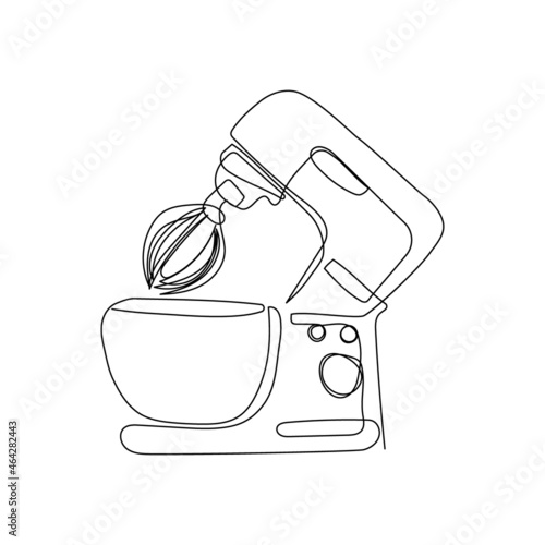 Stand mixer continuous line drawing. One line art of home appliance, kitchen, electrical, food processor, kitchen whisk, spar.