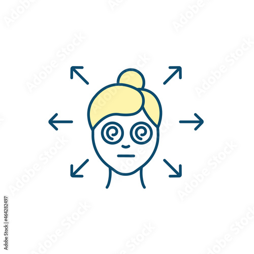 Difficulty concentrating RGB color icon. Emotional distress. Unable to focus on multiple things. Hyperactivity disorder. Cognitive problems. Isolated vector illustration. Simple filled line drawing