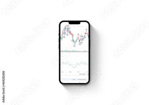 Financial stock market graph on the smartphone screen on white background. Stock Exchange