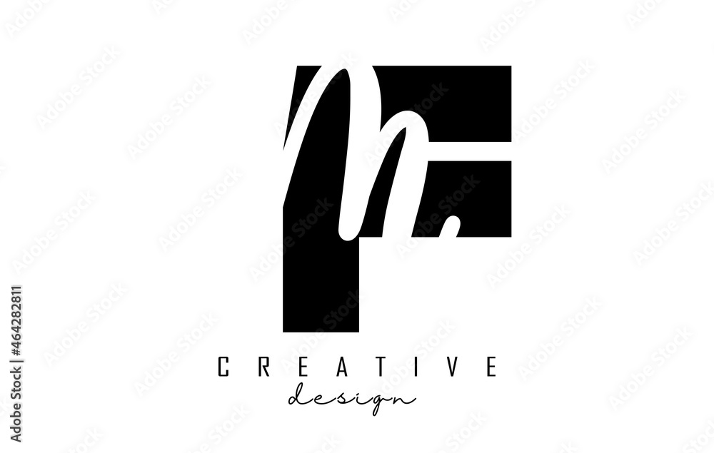 Obraz premium Letters FM Logo with a minimalist design. Letters F and m with geometric and handwritten typography.