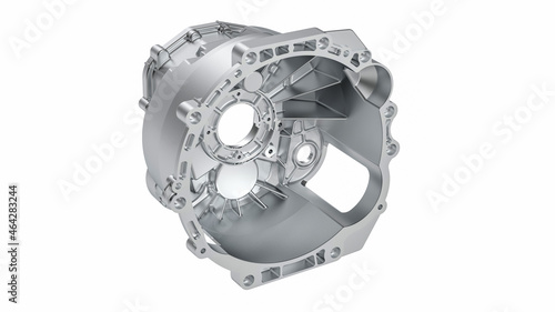 3D rendering of gearbox housing.  Die casting gearbox housing. Automotive industry. photo