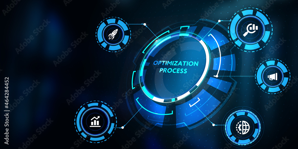 Obraz premium Optimization Software Technology Process System Business concept. Business, Technology, Internet and network concept. 3d illustration