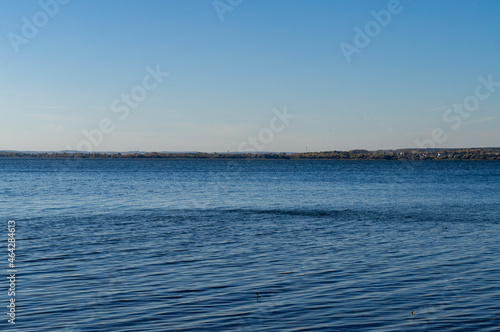 Water landscape overlooking a huge blue lake