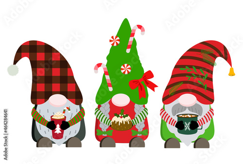 Christmas holiday gnomes with drinks and cake clipart
