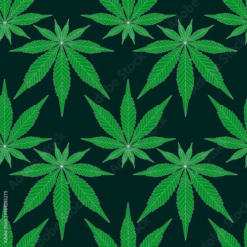Hemp leaf seamless pattern green. Marijuana grass pattern.