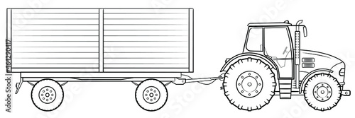Farm tractor with trailer - vector illustration of a vehicle.