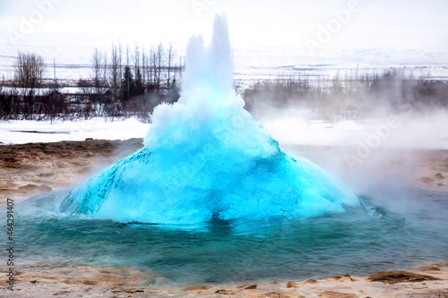 The famous Strokkur geyser erupting, Southern Iceland