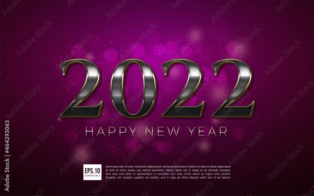 Happy new year 2022 editable text number on dark purple background