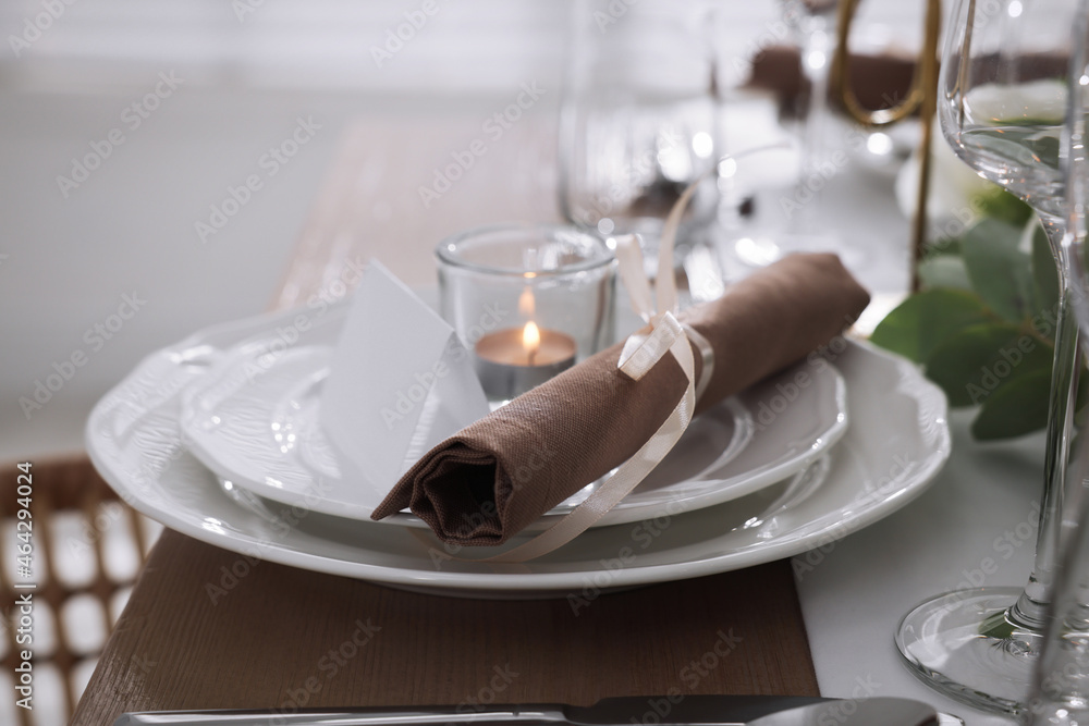 Festive table setting with beautiful tableware and decor, closeup Festive table setting with beautiful tableware and decor, closeup