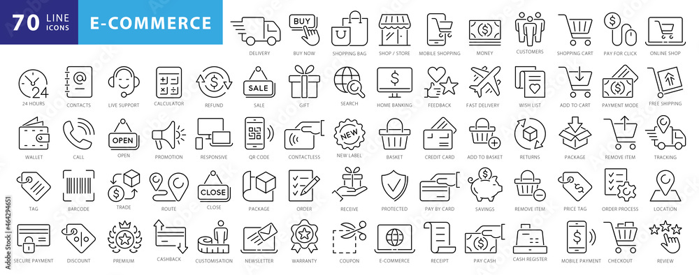  E-Commerce Line Icons. Editable Stroke. Pixel Perfect. - obrazy, fototapety, plakaty 