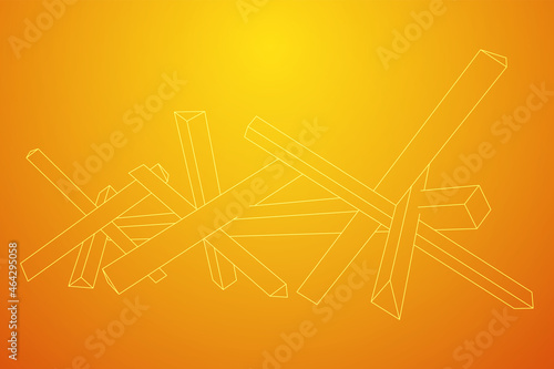 Hedgehog antitank defence. Wireframe low poly mesh vector illustration.