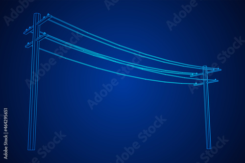Power transmission high voltage pylon. Wireframe low poly mesh vector illustration.