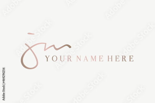 JM monogram logo.Calligraphic signature icon.Letter j and letter m.Lettering sign isolated on light fund.Wedding, fashion, beauty, sports alphabet initials.Elegant, luxury handwritten style.