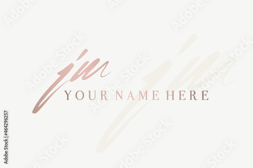 JM monogram logo.Calligraphic signature icon.Letter j and letter m.Lettering sign isolated on light fund.Wedding, fashion, beauty, sports alphabet initials.Elegant, luxury handwritten style.