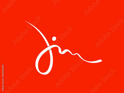JM monogram logo.Calligraphic signature icon.Letter j and letter m.Lettering sign isolated on red fund.Wedding, fashion, beauty, sports alphabet initials.Handwritten style.