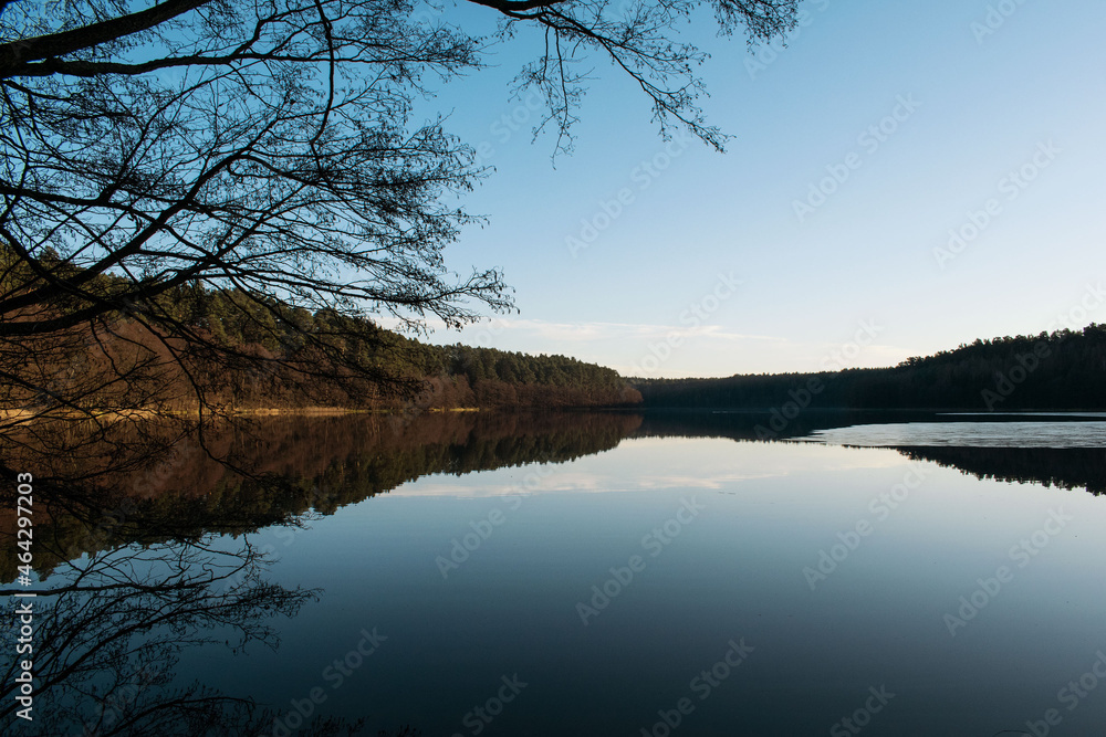 reflection in the lake blue sky water beautiful landscape trees reflection in the lake blue sky water beautiful landscape trees