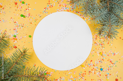 New years holidays composition on yellow background