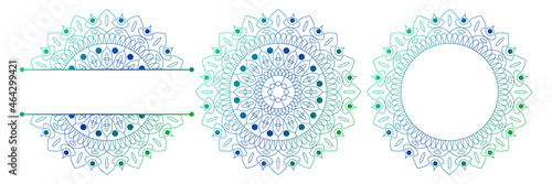 Set of flower mandalas. Split pattern in form of mandala for Henna Mehndi or tattoo decoration. Decorative ornament in ethnic oriental style, vector illustration.