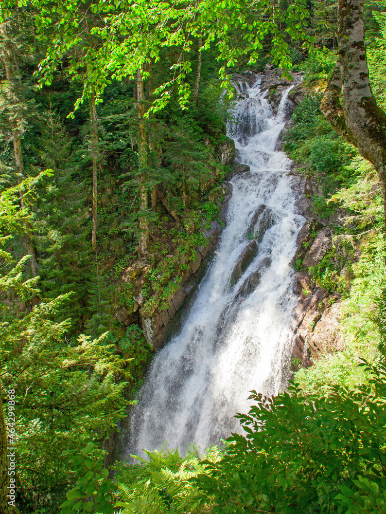 Naklejka premium Mountain waterfall in canyon at daylight