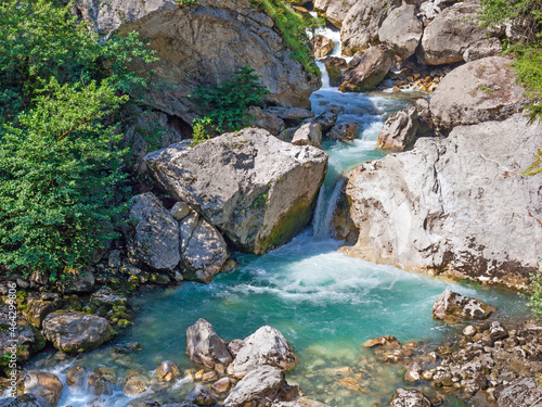 Summer view on mountain river water