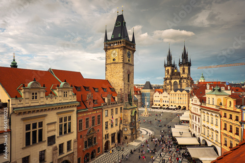 Photography Prague, Czech Republic - 2021: Amazing sunset with top aerial view to the Old Town Square in this beautiful landmark of Europe