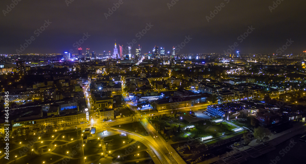 custom made wallpaper toronto digitalNight panorama of Warsaw from above, downtown, photo from the drone, May 2017, Warsaw, Poland.