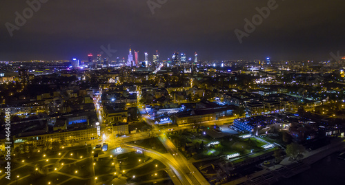 Wallpaper Mural Night panorama of Warsaw from above, downtown, photo from the drone, May 2017, Warsaw, Poland. Torontodigital.ca