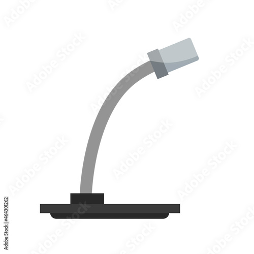 Microphone on stand. Speaker speech. Sound equipment. Flat cartoon illustration