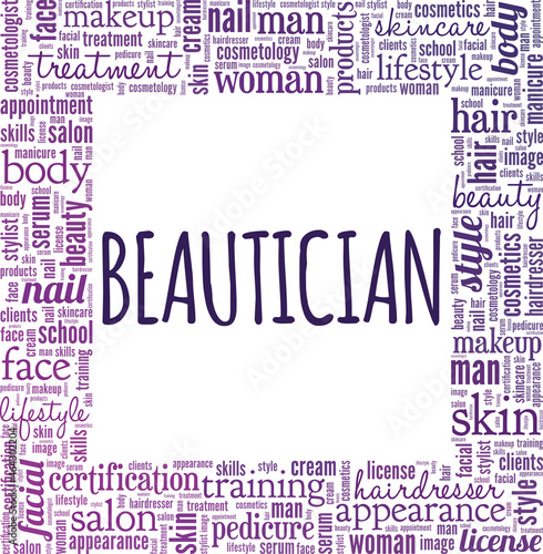 Beautician vector illustration word cloud isolated on white background.