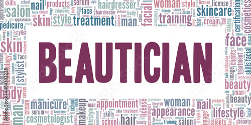 Beautician vector illustration word cloud isolated on white background.
