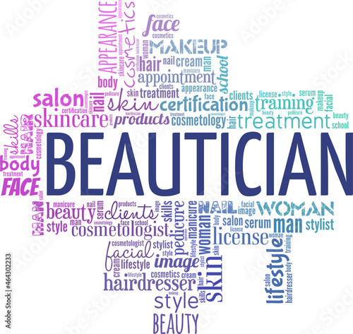 Beautician vector illustration word cloud isolated on white background.