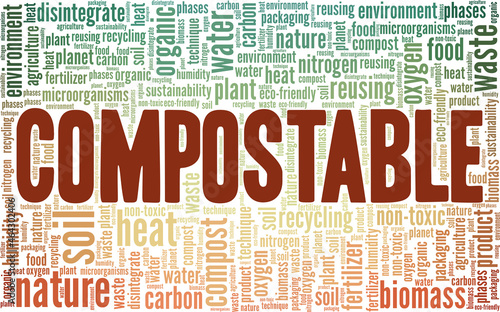 Compostable vector illustration word cloud isolated on white background.