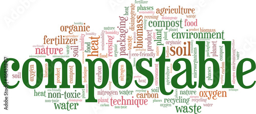 Compostable vector illustration word cloud isolated on white background.
