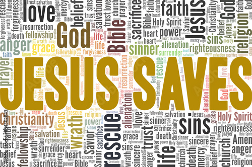 Jesus Saves vector illustration word cloud isolated on white background.