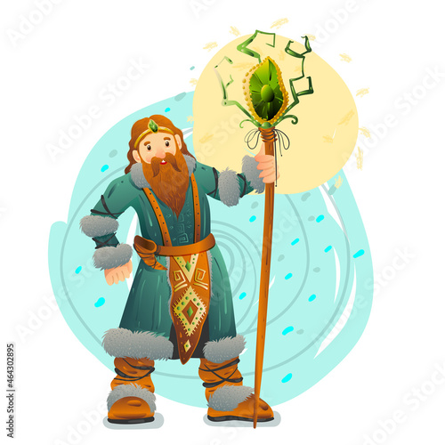 Druid man with red beard on white background