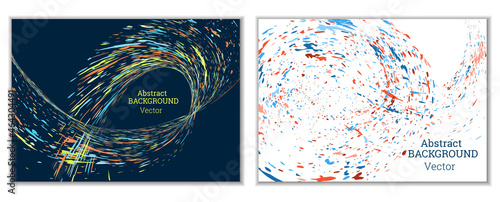 Multicolored paint splashes, smears, dust particles and debris are carried by the wind. A set of two templates. Design template for the design of banners, posters, booklets, covers, magazines. EPS 10