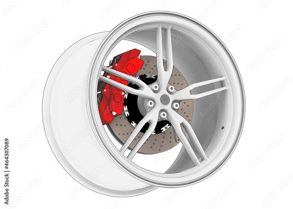 Fototapeta premium Toon disc for a sports car complete with a brake system isolated on white background